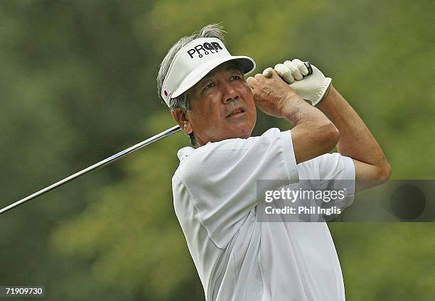 Seiji Ebihara of Japan in action on the 6th hole during the final round of the Midas Group English Seniors Open played over the St Mellion...