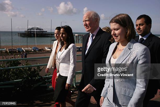 Party leader Sir Menzies Campbell walks with Prospective Parliamentary Candidates and Jo Swinson MP and Saj Karim MEP along the seafront on September...