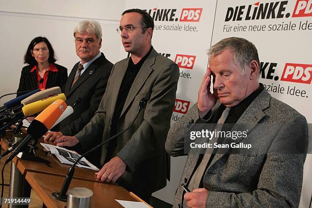 Lothar Bisky , head of the German left-wing party Die Linke.PDS, Linkspartei.PDS lead Berlin state election candidate Harald Wolf and...