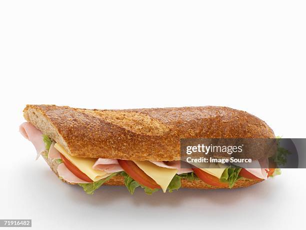 cheese and ham baguette - barra de pan francés fotografías e imágenes de stock