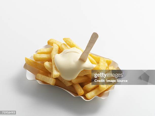 chips and mayonnaise - french fries stock pictures, royalty-free photos & images