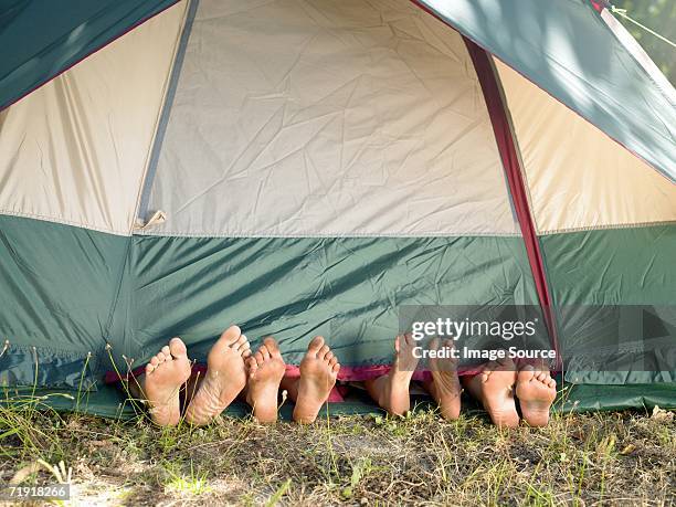 feet sticking out of a tent - lustige füße stock-fotos und bilder