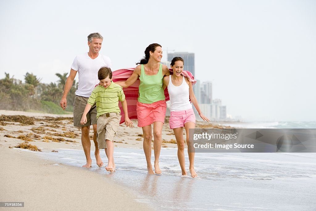 Family walking on the beach