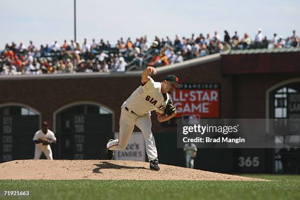 Jason Schmidt of the San Francisco Giants pitches during the game against the Arizona Diamondbacks at AT&T Park in San Francisco, California on...