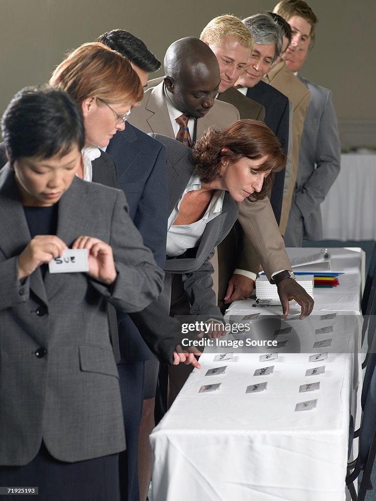 Office workers with name tags
