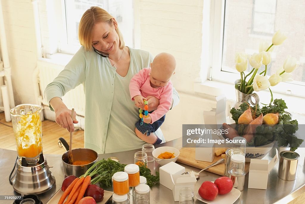 A mother preparing food