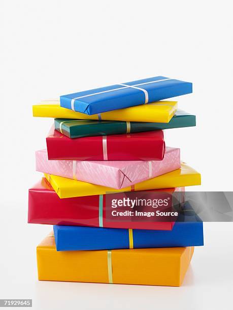pile of gifts - birthday present stock pictures, royalty-free photos & images