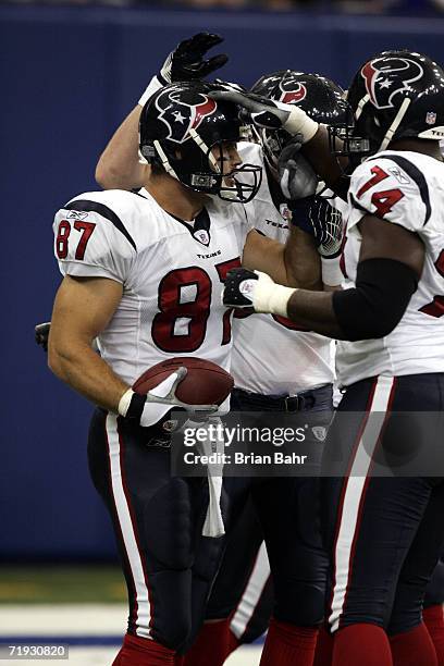 Tight end Mark Bruener of the Houston Texans celebrates his touchdown during the game against the Indianapolis Colts on September 17, 2006 at the RCA...