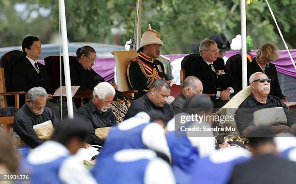 King George Tupou V and his Mother, Queen Halaevalu Mata'aho sit with Crown Prince Naruhito of Japan and The Duke and Duchess of Gloucester at the...