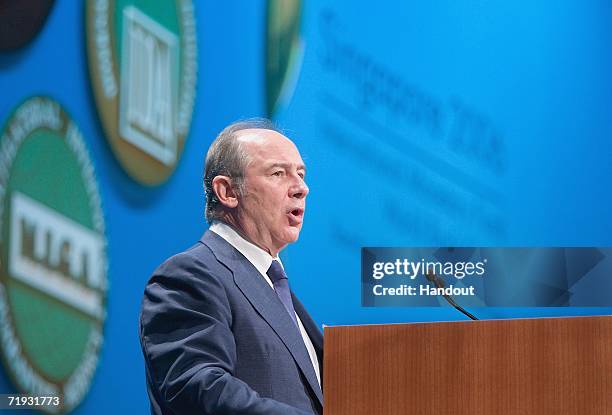 International Monetary Fund's Managing Director, Rodrigo de Rato, gives an address during the opening IMF/World Bank Annual Meetings Plenary Session...