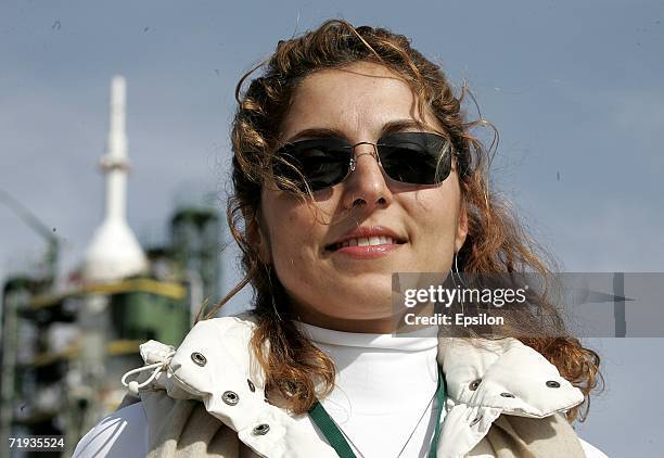 Space tourist Anousheh Ansari poses at Baikonur cosmodrome, Kazakhstan in 2006. Ansari blasted off on September 18, 2006 in Kazakhstan on a flight to...