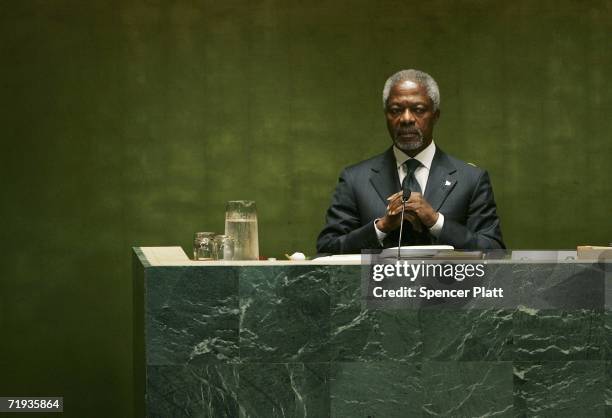 Secretary General Kofi Annan prepares to address United Nations General Assembly September 19, 2006 at the UN in New York City. The annual conference...