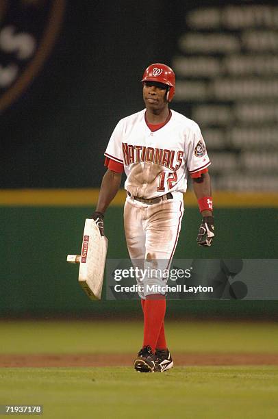 Alfonso Soriano of the Washington Nationals, steals his 40th base to become only the fourth player in baseball to hit 40 home runs and steal 40 bases...