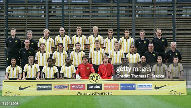 The Borussia Dortmund team. Physiotherapist Peter Kuhnt, physiotherapist Frank Zoellner, Florian Kringe, Christoph Metzelder, Markus Brzenska, Martin...