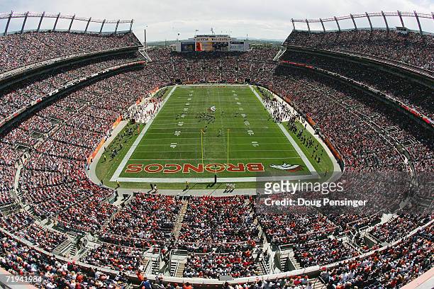 Field at Mile High is shown during the Kansas City Chiefs game against the Denver Broncos at INVESCO Field at Mile High on September 17, 2006 in...