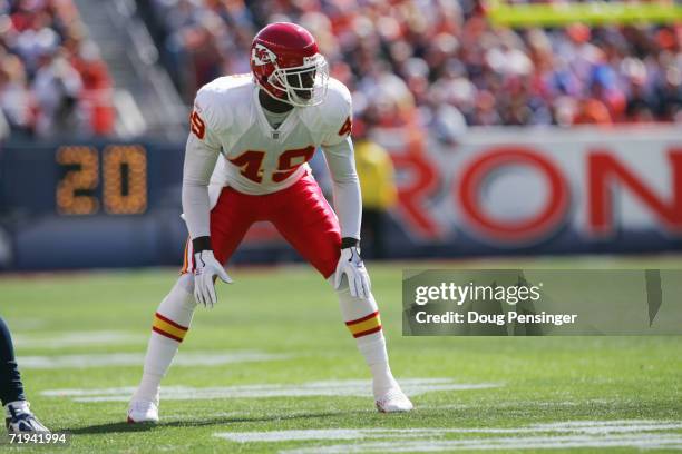 Safety Bernard Pollard of the Kansas City Chiefs lines up for a play during the game against the Denver Broncos at INVESCO Field at Mile High on...