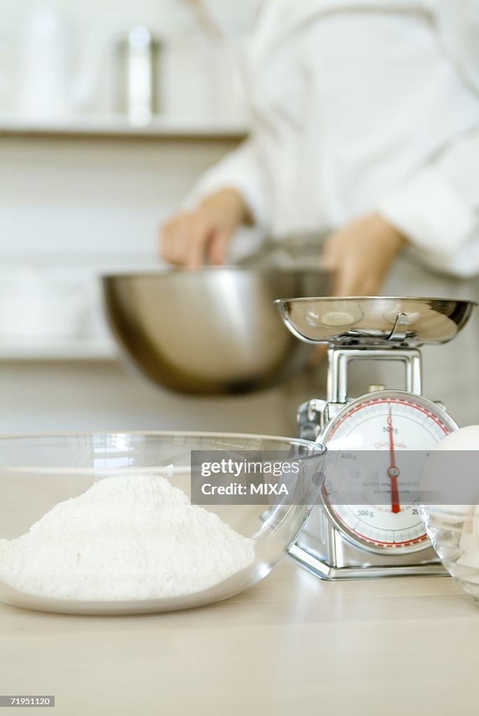 Bowl of flour and weight scale