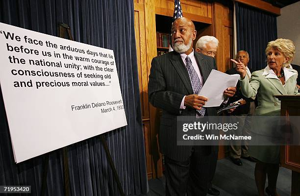 Rep. Jane Harman , ranking member of the House Intelligence Committee, points to a quotation by U.S. President Franklin Roosevelt during a news...