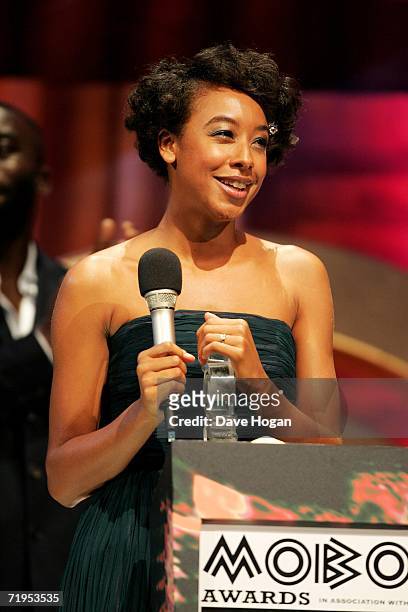 Corinne Bailey Rae accepts the award for Best UK Female artist during the MOBO Awards 2006 at the Royal Albert Hall on September 20, 2006 in London,...