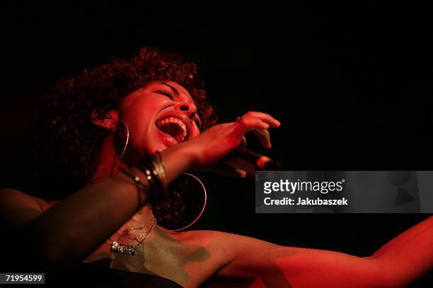 German singer Joy Denalane performs live during a concert at the Palais/ Kluturbrauerei September 20, 2006 in Berlin, Germany. The concert was part...