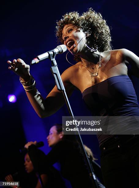 German singer Joy Denalane performs live during a concert at the Palais/ Kluturbrauerei September 20, 2006 in Berlin, Germany. The concert was part...