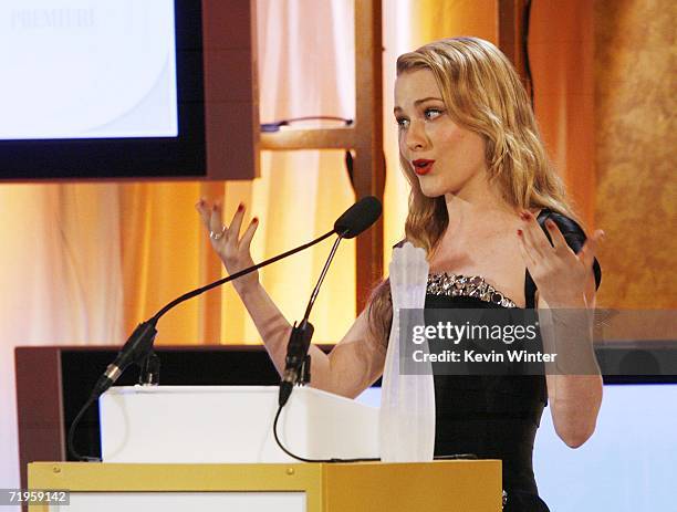 Actress Evan Rachel Wood receives the Spotlight Award for Emerging Talent at the 13th Annual Premiere Magazine's Women in Film Dinner at the Beverly...