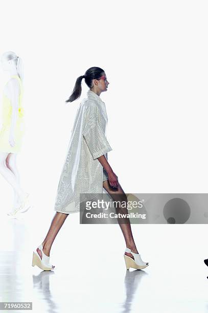 Model walks the runway at the Calvin Klein Spring 2007 Fashion show during Olympus Fashion Week September 14, 2006 in New York City.