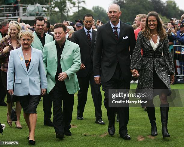 European Team Captain Ian Woosnam and hs wife Glendryth and United States Team Captain Tom Lehman and his wife Melissa depart from the Opening...