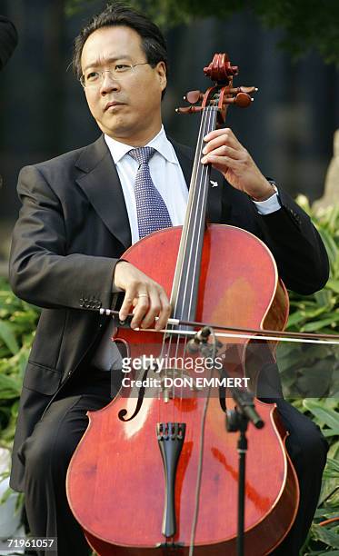 Yo Yo Ma plays the cello after the ringing of the peace bell in observance of International Peace Day during the 61st General Assembly 21 September...