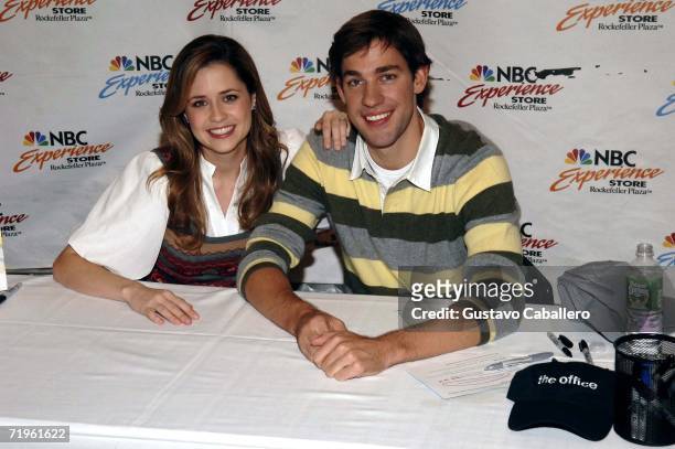 Actors John Krasinski and Jenna Fischer attend the "The Office" DVD release signing at the NBC Experience store September 21, 2006 in New York City.