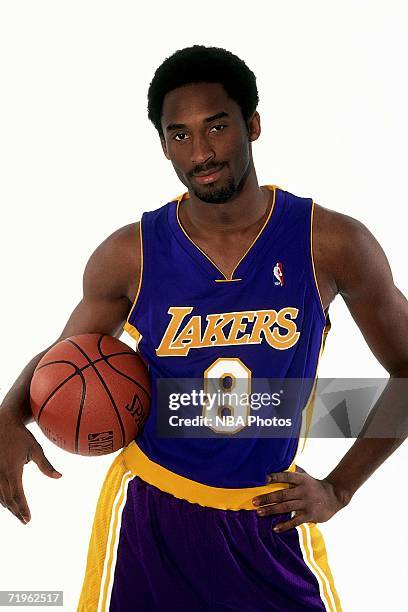 Kobe Bryant of the Los Angeles Lakers poses for a portrait during a photo shoot on September 14, 2000 at the Great Western Forum in Inglewood,...