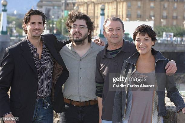 Actor Juan Diego Botto, director Victor Garcia Leon, actor Juan Diego and actress Cristina Plazas attend a photocall for "Vete de Mi" during the...