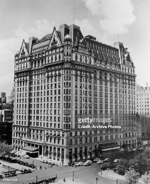 The Plaza Hotel in New York City, situated on the corner of Fifth Avenue and Central Park South, circa 1945.