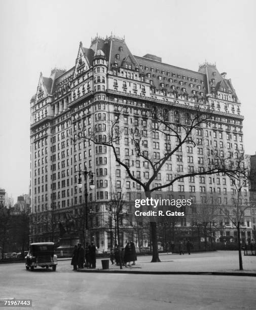 The Plaza Hotel in New York City, situated on the corner of Fifth Avenue and Central Park South, circa 1935.