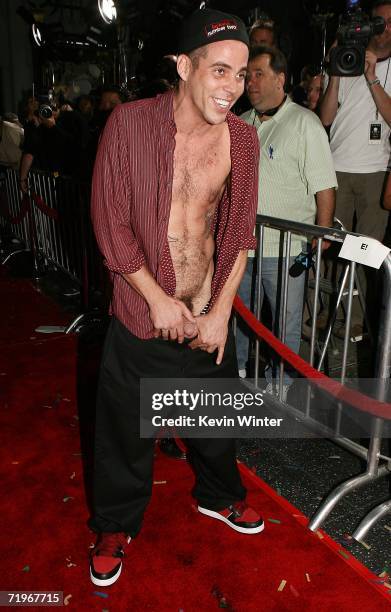 Actor Stephen "Steve-O" Glover urinates on the red carpet at the premiere of Paramount's "Jackass Number Two" at the Chinese Theater on September 21,...