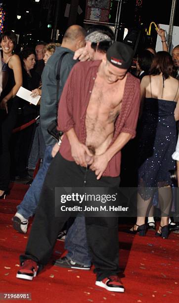 Steve-O relieves himself on the Red Carpet at the World Premiere of "Jackass Number Two" at Grauman's Chinese Theatre on September 21, 2006 in...