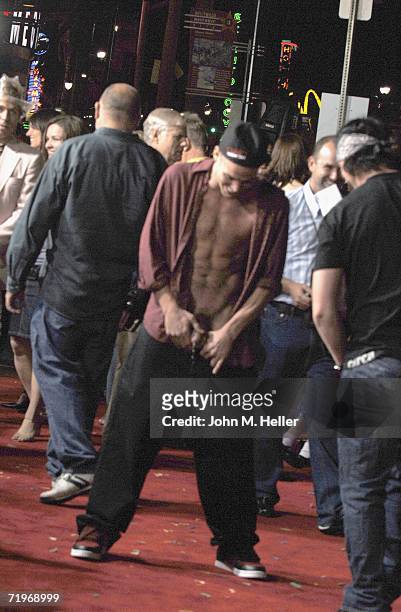 Steve-O relieves himself on the Red Carpet at the World Premiere of "Jackass Number Two" at Grauman's Chinese Theatre on September 21, 2006 in...