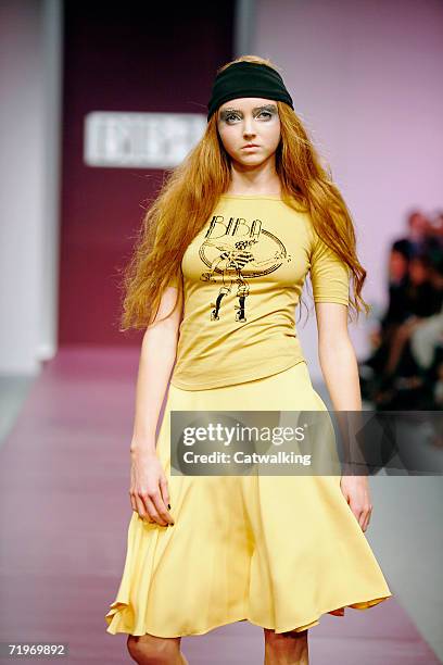 Model Lilly Cole walks down the catwalk during the Biba Fashion Show at the BFC tent on September 19, 2006 in London, England.