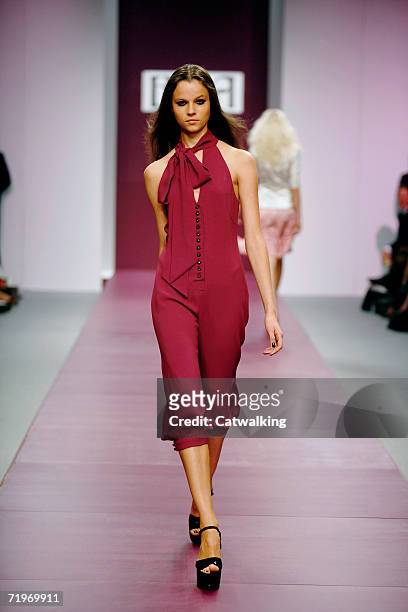 Model walks down the catwalk during the Biba Fashion Show at the BFC tent on September 19, 2006 in London, England.