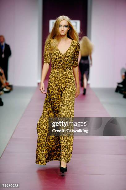 Model walks down the catwalk during the Biba Fashion Show at the BFC tent on September 19, 2006 in London, England.