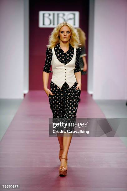 Model walks down the catwalk during the Biba Fashion Show at the BFC tent on September 19, 2006 in London, England.