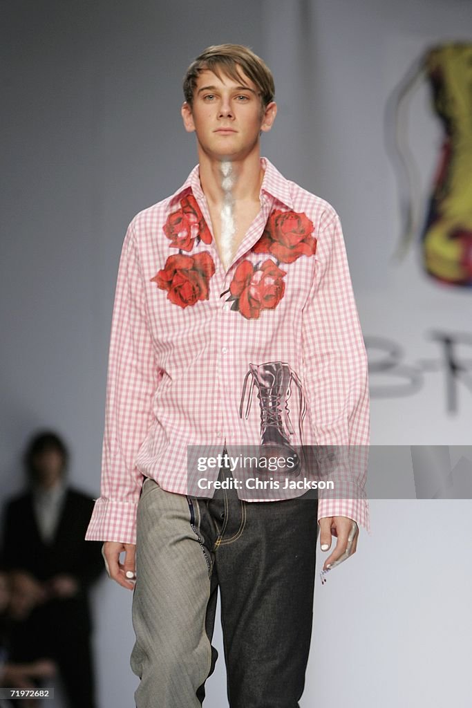 Model Named Rude A model walks down the catwalk during the B-Rude Fashion show as part ...
