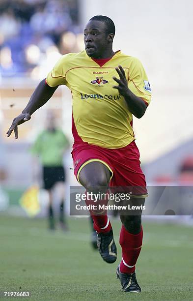 Dan Shittu of Watford in action during the Barclays Premiership match between Wigan Athletic and Watford at the JJB Stadium on September 23, 2006 in...