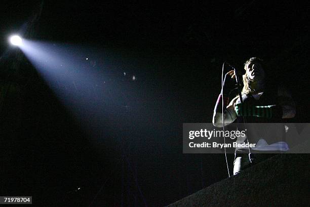 Anthony Kiedis of Red Hot Chili Peppers performs onstage at the Virgin Festival by Virgin Mobile at Pimlico Race Course on September 23, 2006 in...