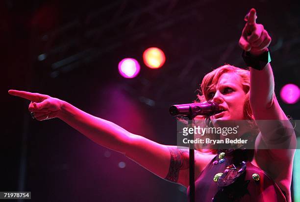 Singer Ana Matronic of Scissor Sisters performs onstage at the Virgin Festival by Virgin Mobile at Pimlico Race Course on September 23, 2006 in...