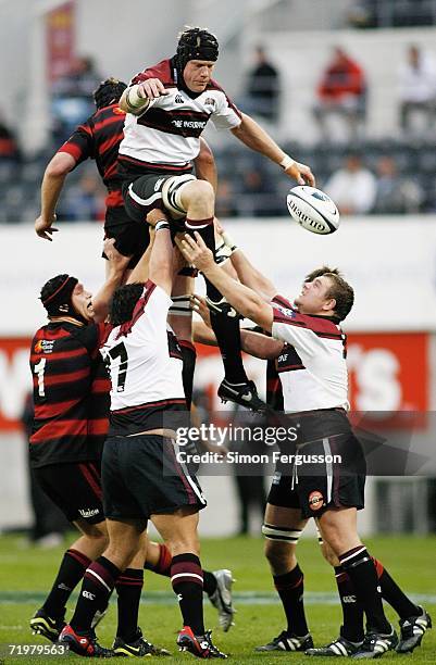 Greg Rawlinson of North Harbour delivers line-out ball during the Air New Zealand Cup match between Canterbury and North Harbour at Jade Stadium on...