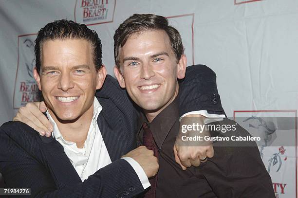 Christian Hoff and Daniel Reichard from "Jersey Boys" arrive at Tony Di Napoli restaurant for the after party celebrating Donny Osmond's opening...