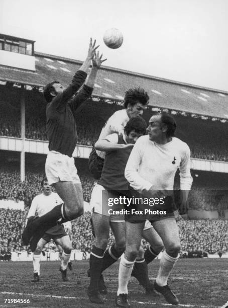 Arsenal beat Tottenham Hotspur 0-1 in the Football League championship final at White Hart Lane, 3rd May 1971. Arsenal goalkeeper Bob Wilson and...