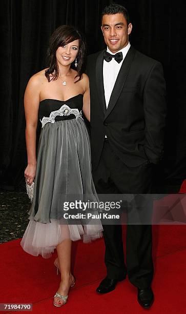 Daniel Kerr of the West Coast Eagles and his partner Melanie Cousins arrive for the West Coast Eagles 2006 AFL Brownlow Medal Dinner at the Burswood...