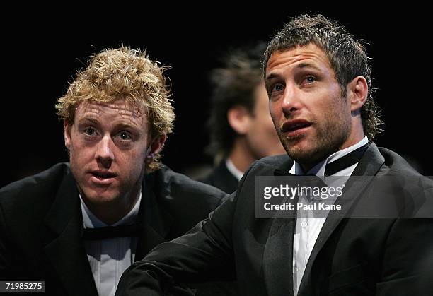 Ashley Hansen and Chad Fletcher of the West Coast Eagles look on during the West Coast Eagles 2006 AFL Brownlow Medal Dinner at the Burswood...